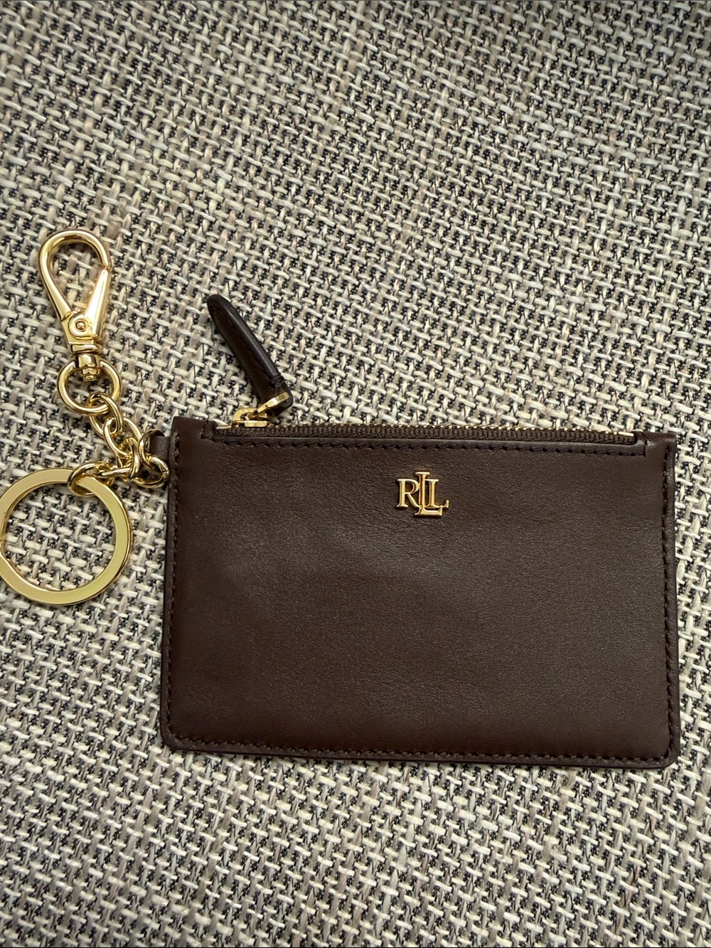 New Lauren Ralph Lauren Leather Zip Card Case in brown